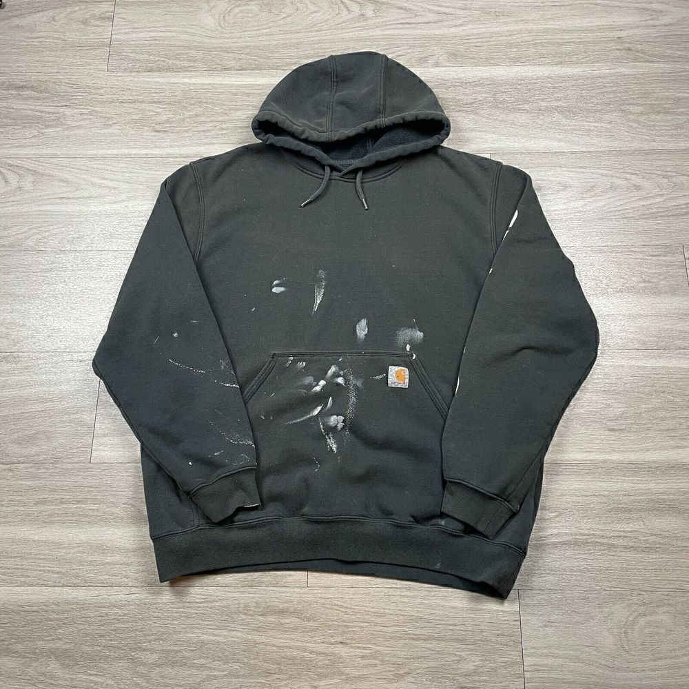 Carhartt Hoodie Mens Large Gray Workwear Paint Splatter Fleece Streetwear